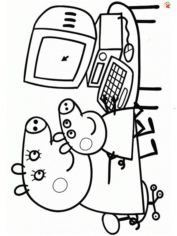 Peppa e mamma Pig al computer disegno da colorare Peppa e mamma Pig al computer disegno da colorare