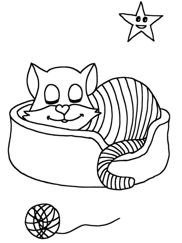 gatto nel cestino disegno da colorare