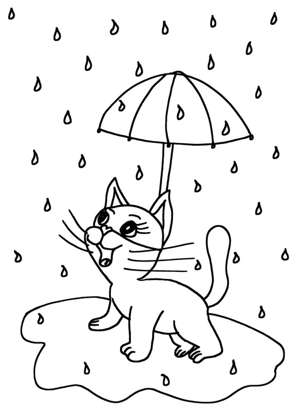 Gatto nella pioggia disegno da colorare