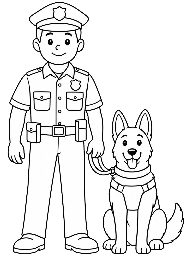 Agente di polizia con cane poliziotto disegno da colorare Agente di polizia con cane poliziotto disegno da colorare