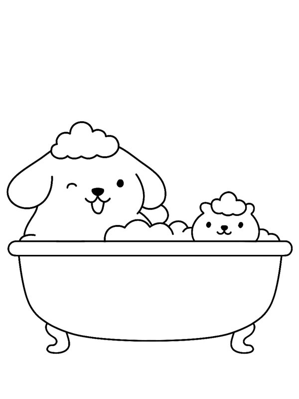Pompompurin e Muffin nella vasca da bagno disegno da colorare Pompompurin e Muffin nella vasca da bagno disegno da colorare