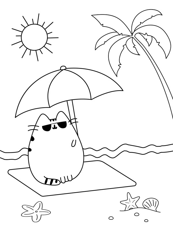 Pusheen in spiaggia disegno da colorare