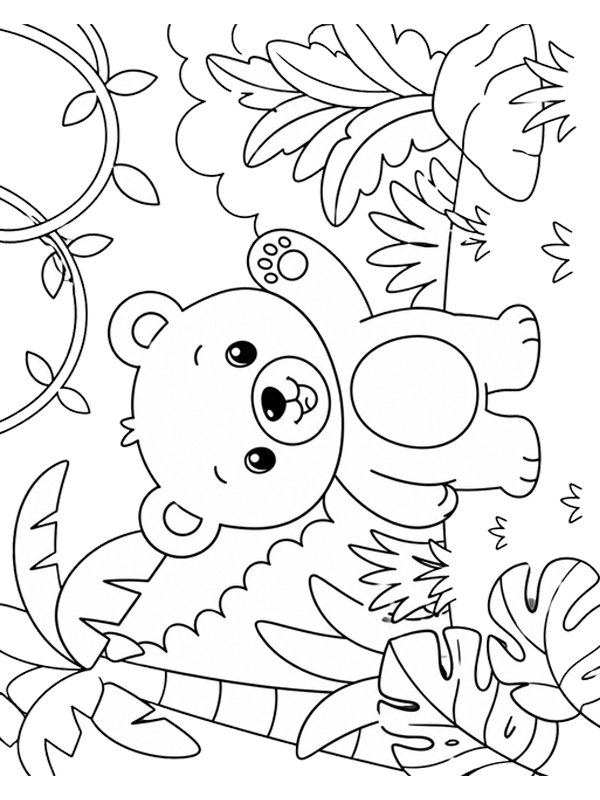 Simpatico orsetto nella giungla disegno da colorare