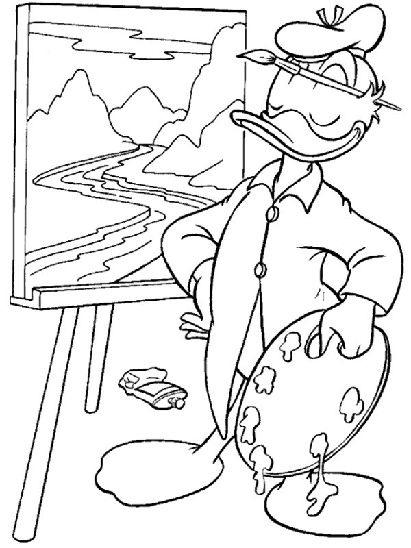 Paperino che dipinge disegno da colorare Paperino che dipinge disegno da colorare