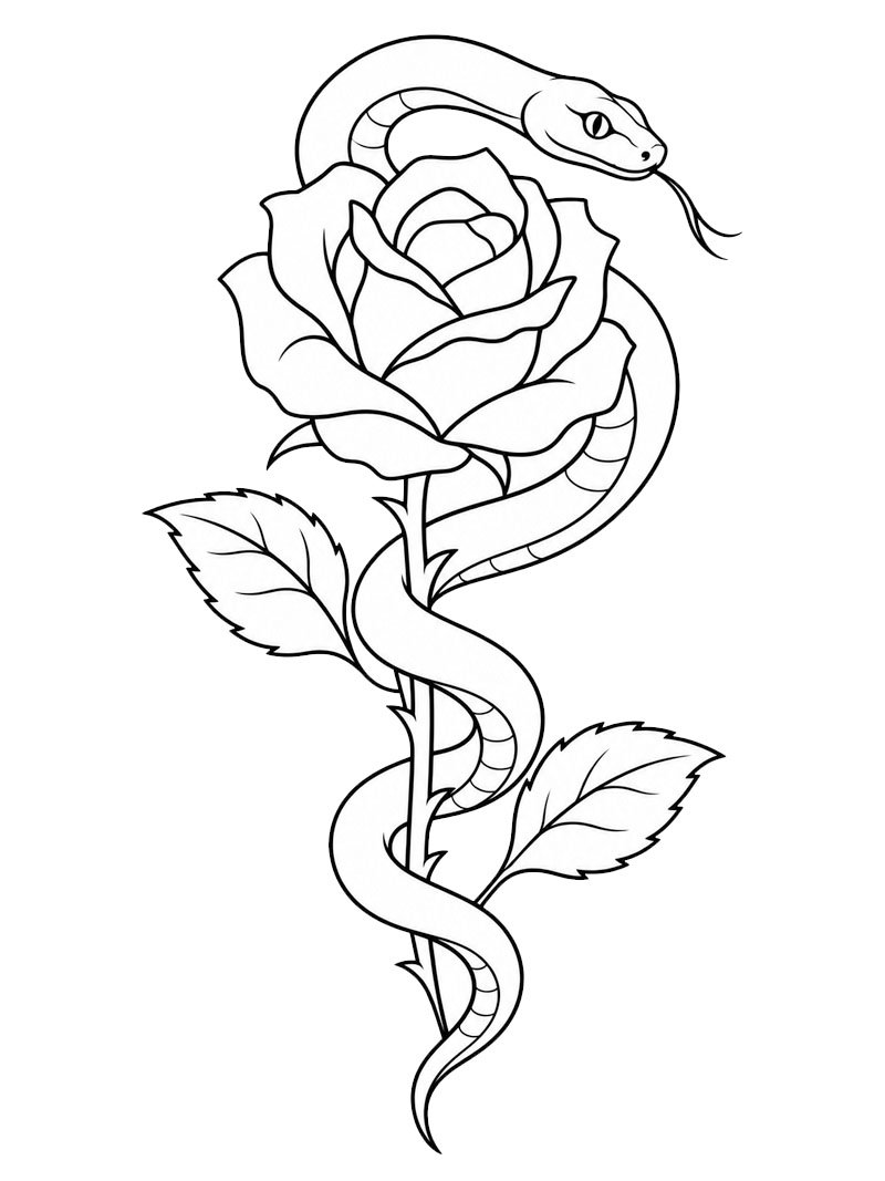 Tatuaggio serpente e rosa disegno da colorare Tatuaggio serpente e rosa disegno da colorare