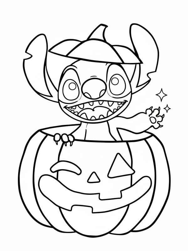 Stitch nella zucca di Halloween disegno da colorare Stitch nella zucca di Halloween disegno da colorare