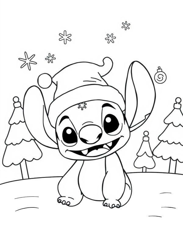 Stitch con il cappello di Babbo Natale disegno da colorare Stitch con il cappello di Babbo Natale disegno da colorare