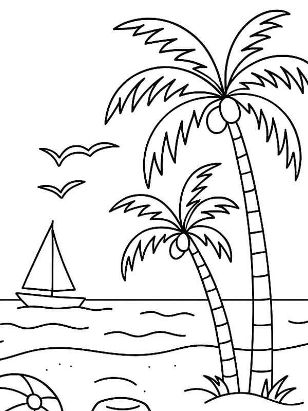 Spiaggia con palme disegno da colorare Spiaggia con palme disegno da colorare