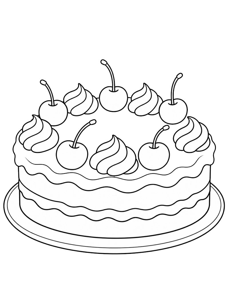 Torta di ciliegie disegno da colorare Torta di ciliegie disegno da colorare