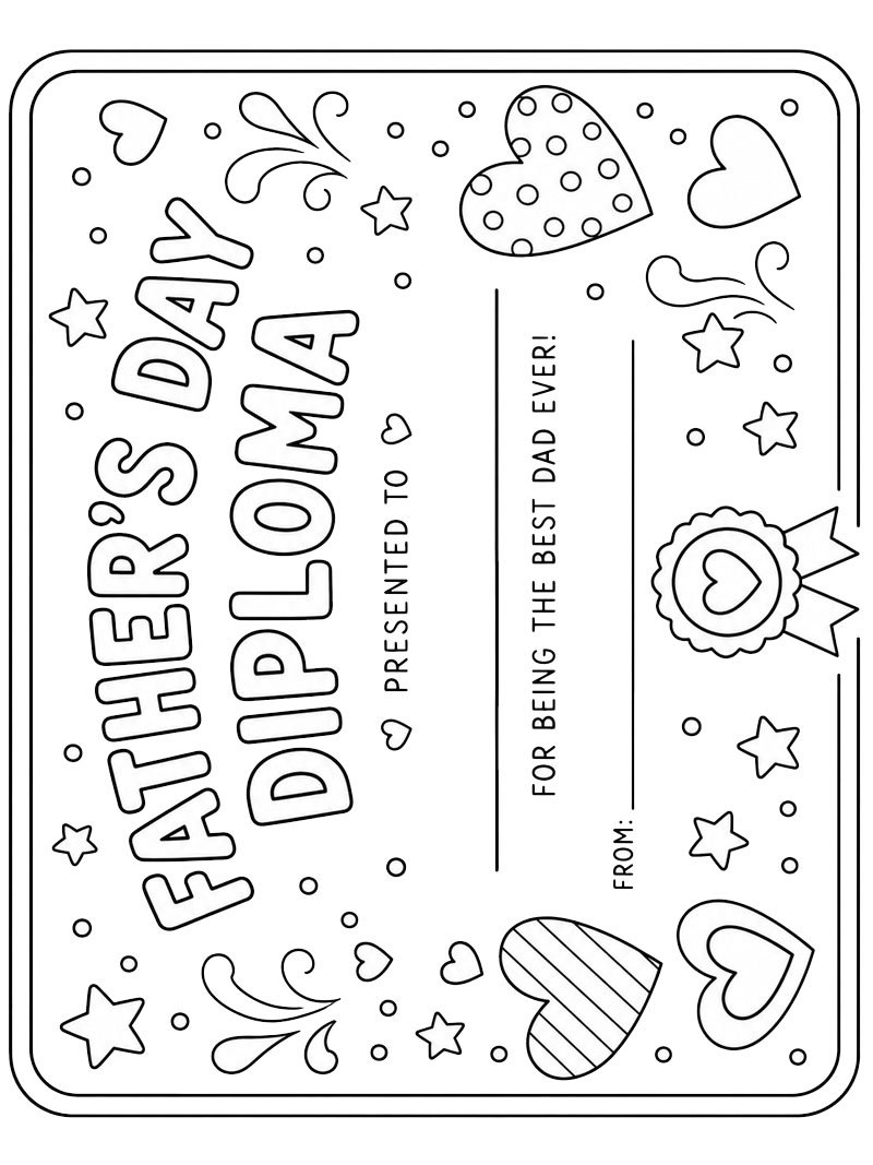 Diploma per la Festa del Pap&agrave; disegno da colorare