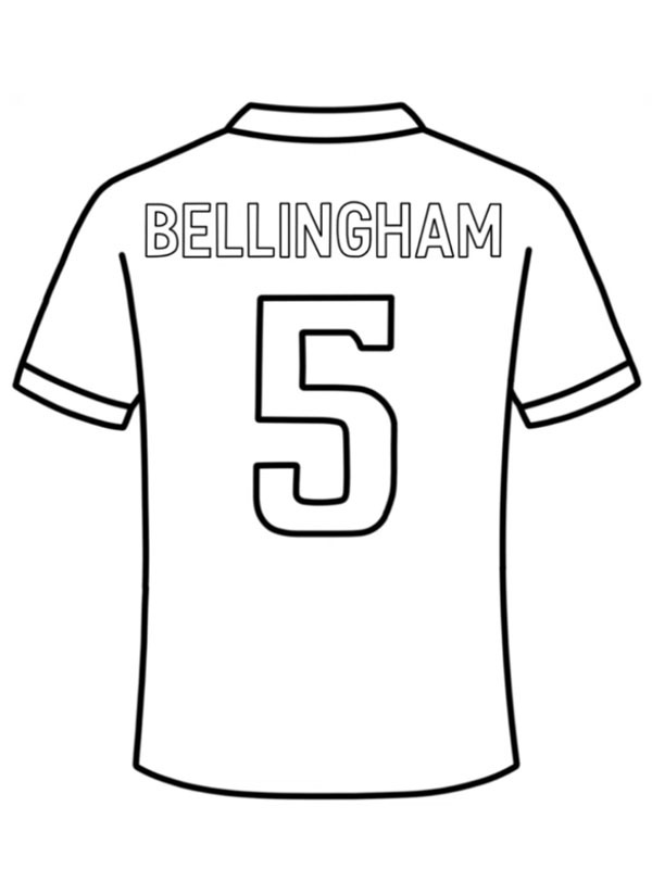 Maglietta da calcio Jude Bellingham disegno da colorare Maglietta da calcio Jude Bellingham disegno da colorare