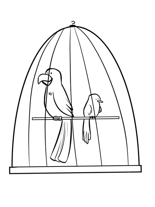 Uccelli in gabbia disegno da colorare