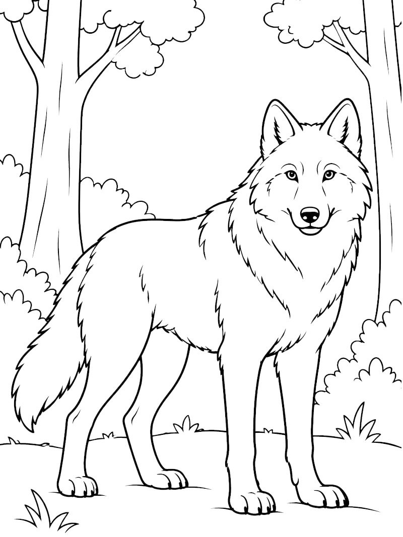 Lupo nella foresta disegno da colorare Lupo nella foresta disegno da colorare