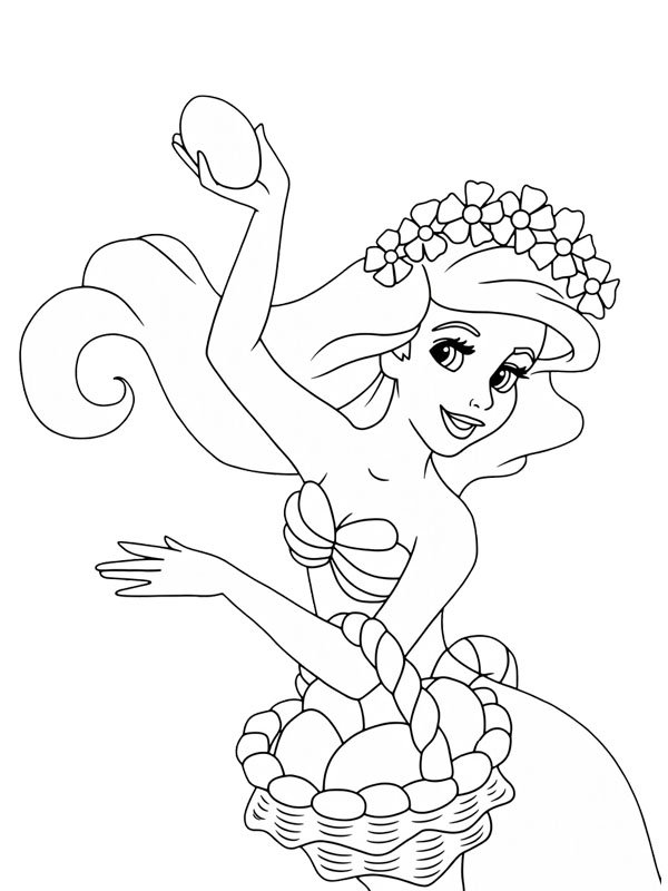 Sirenetta Ariel con uova di Pasqua disegno da colorare Sirenetta Ariel con uova di Pasqua disegno da colorare